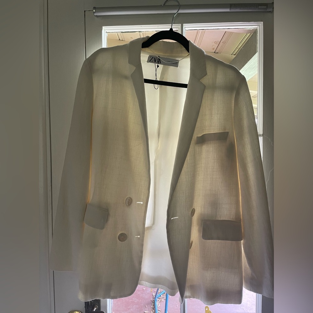 Zara white linen blazer